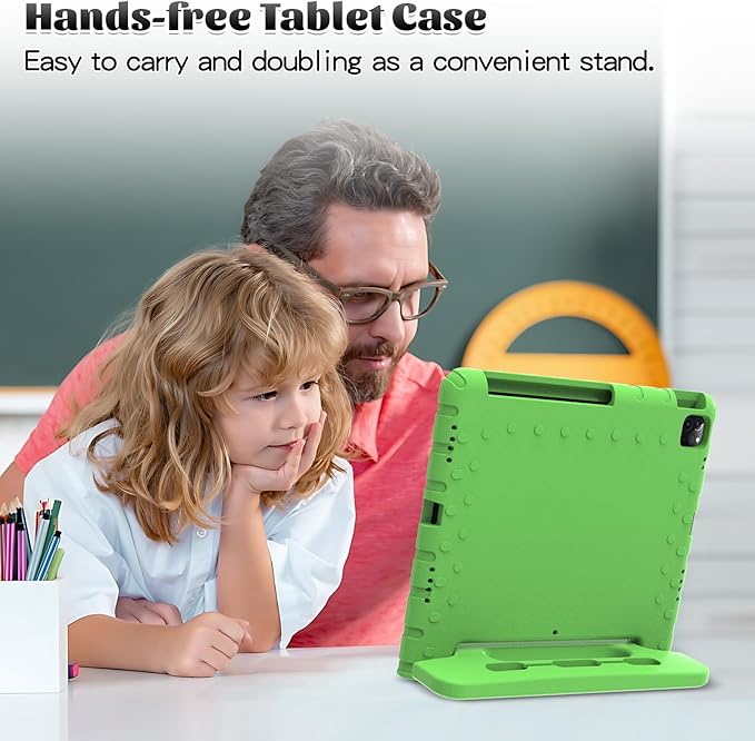 for iPad Pro 12.9 Case 3rd/4th/5th/6th Generation Kids Proof EVA Super Protection Cover for iPad Pro 12.9-inch 2022/2021/2020/2018 with Pencil Holder &amp Handle Stand Green