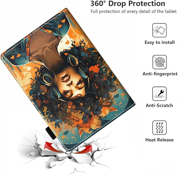 Case for All-New Amazon Kindle Fire HD 10 &amp 10 Plus Tablet 10.1 (13th/11th Generation 2023/2021 Release) - PU Leather Folio Case with Smart Auto Wake/Sleep African American Woman