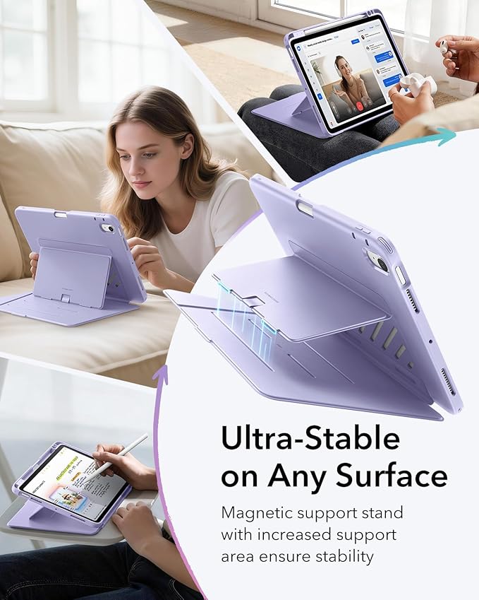 ESR for iPad Air 11 Inch Case M4/M3/M2 (2026/2025/2024) iPad Air 5th/4th Gen Case (2022/2020) Vertical Stand Cover Multi Stand Angles Ultra-Stable Cover with Pencil Holder Flip Series Purple