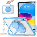 for iPad (A16) 11th / iPad 10th Generation Case with 360° Rotating Ring Kickstand Shoulder Strap Pencil Holder 2 in 1 Protective Clear Back Cover for iPad 2025 11 inch/iPad 2022 10.9 inch Blue