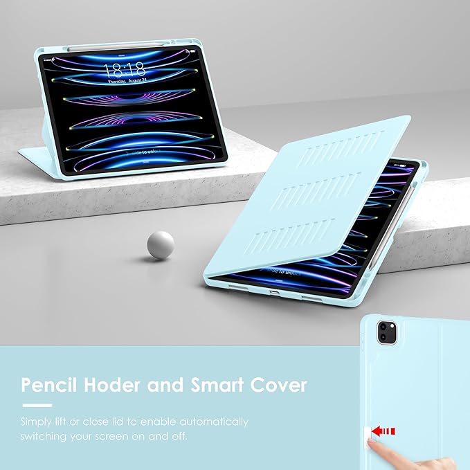 VIKESI Case for iPad Pro 12.9 6th / 5th / 4th / 3rd Generation Case 2022/2021/2020/2018Multiple Angles Magnetic Stand CoverShockproof Soft BackPencil Holderand Auto Sleep/WakeLCE Blue