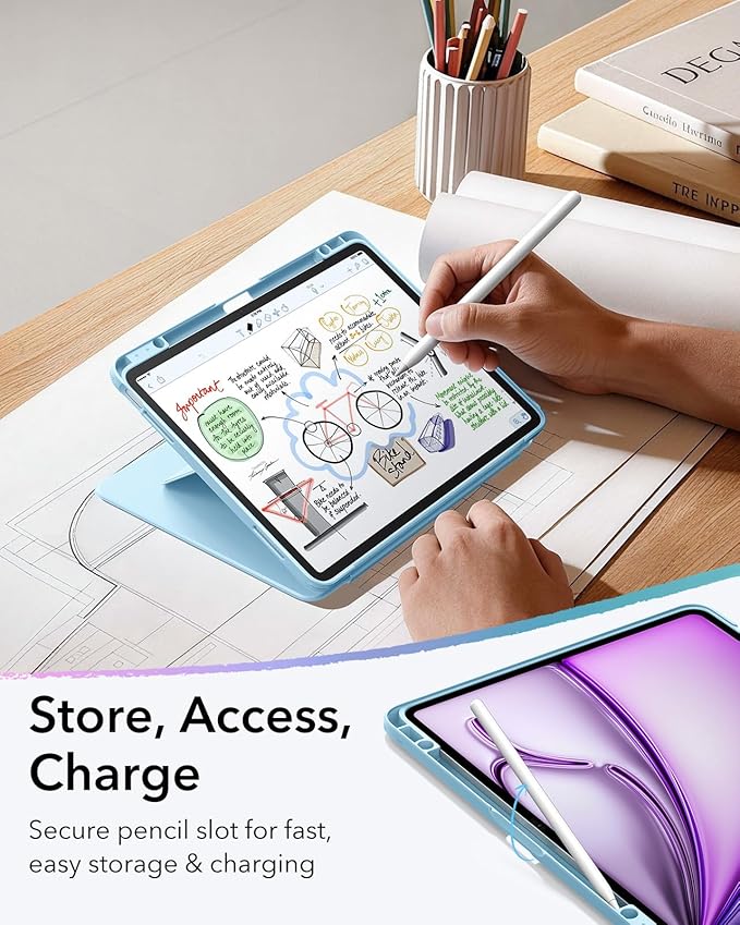 ESR for iPad Air 13 Inch Case M4/M3/M2 (2026/2025/2024) Vertical Stand Cover Multi Stand Angles Ultra-Stable Case with Pencil Holder Flip Series Light Blue