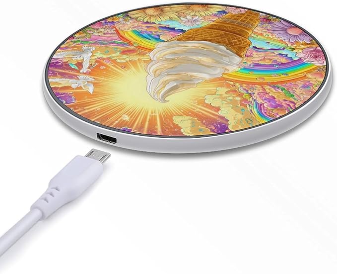 Graffiti Ice Cream Cone Pop Fast Portable Charger 10W Funny Graphic Phone Charging Pad with USB Cable