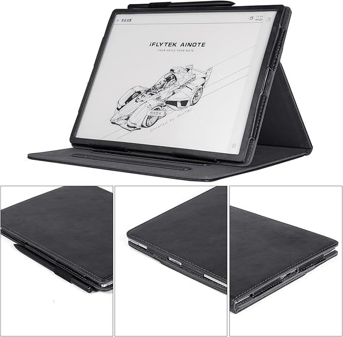 BOZHUORUI Protective Folio Case for iFLYTEK AINOTE 2 10.65-inch Paper TabletMulti-Angle Adjustable StandPremium PU Leather Sleeve Cover with Auto Sleep/Wake &amp Hand Strap (Rock Black)