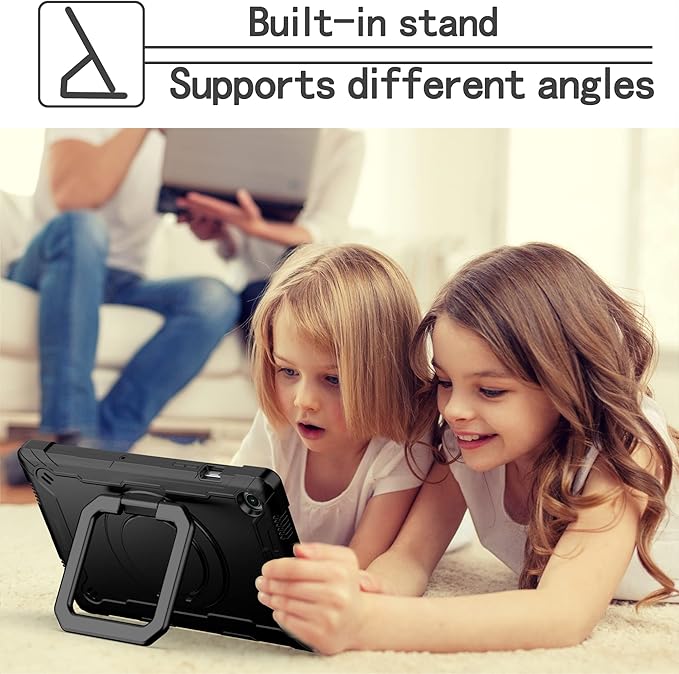 Dteck for Samsung Galaxy Tab A8 (SM-X200/X205) Tablet Case 10.5 2022 Release Shockproof Sturdy Rugged Case for Kids with Rotate Handle and Kickstand Protective Cute Cover with Shoulder Strap Black
