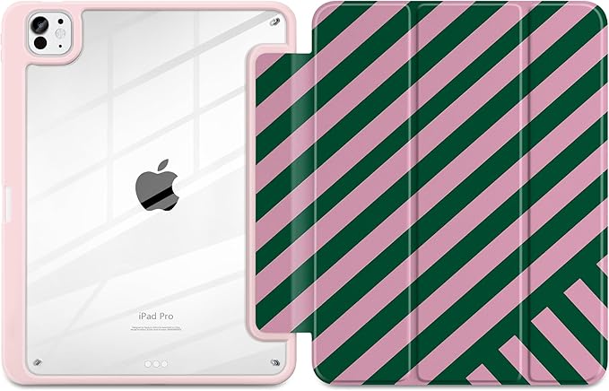 TWOLSKOO Case for iPad Pro 11-inch (M5 2025 / M4 2024) Clear Acrylic Back with TPU Bumper Pencil Holder Trifold Stand Auto Sleep/Wake Diagonal Stripes