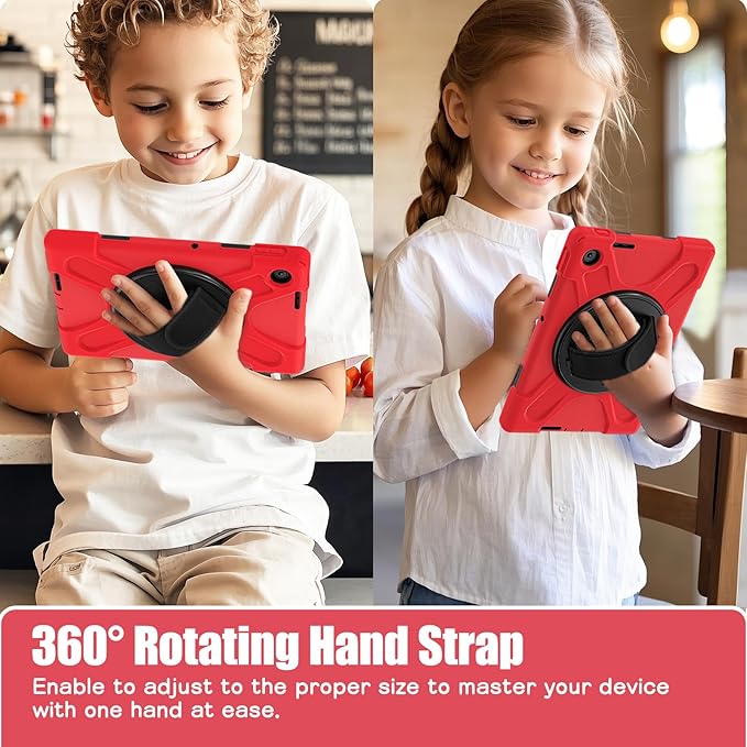 Tablet Case Compatible with Lenovo Tab 10.1(TB-311XU) /K10C TB311FU 2025 Case Protective Heavy Duty Rugged Shockproof Drop Protection Cover Shoulder Strap for Kids Silicone Cover(Red)
