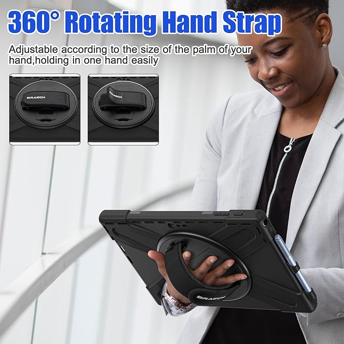 BRAECNstock Silicone Case for Microsoft Surface Pro 7+ Plus/Pro 7/6/5/4 12.3 inch Shockproof Rugged Cover with Screen Protector 360° Rotating Hand Strap + Stand Pen Holder Shoulder Strap Black