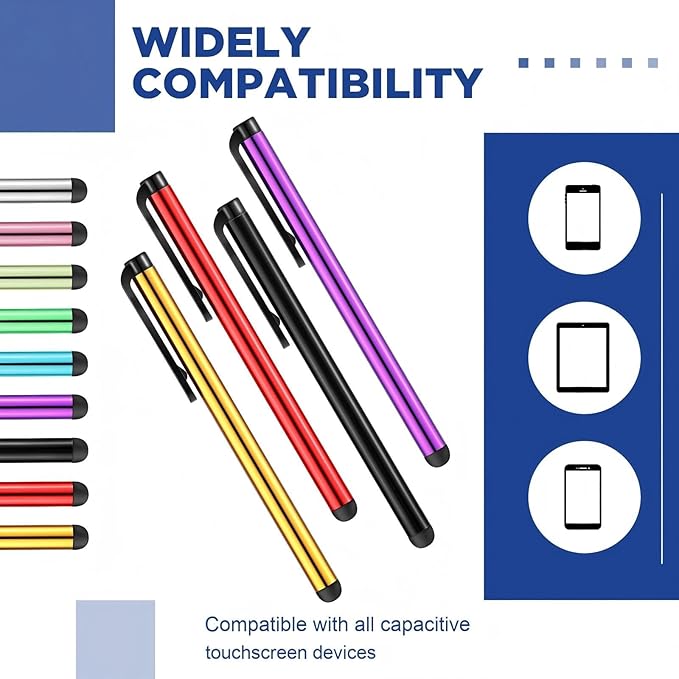 200 Pack Stylus Pens for Touch Screen Capacitive Touch Screen Stylus High Sensitivity Metal Tablet Pen Universal Fine Point Phone Pens for Back to School Universal Screens Device Tablet 10 Color