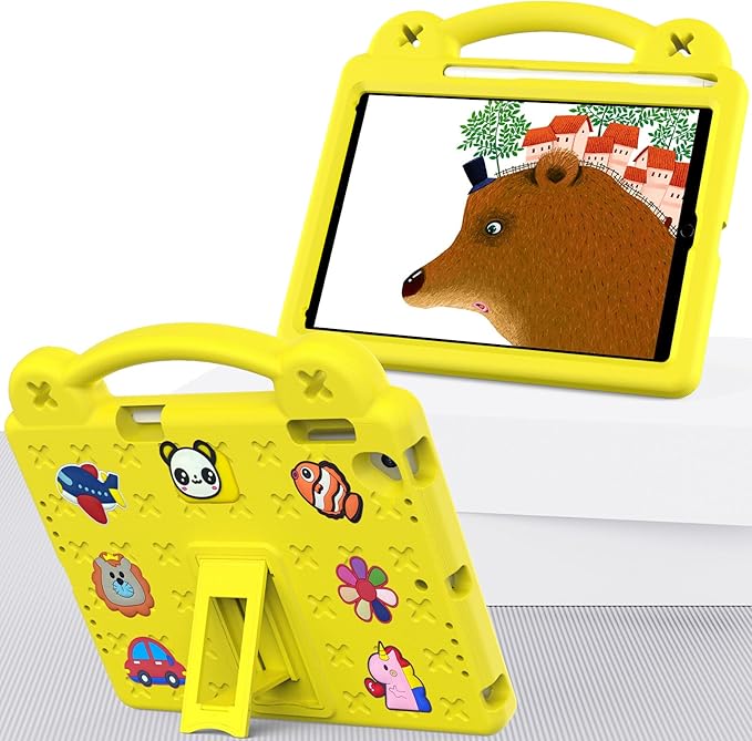 Compatible with Apple iPad Air 1 2013/Air 2 2014/Pro 9.7(2016)/iPad 9.7(2017/2018) Tablet Case Kids Shockproof Protective Case with Shoulder Strap &amp Stand Handle &amp Pen Tray Yellow