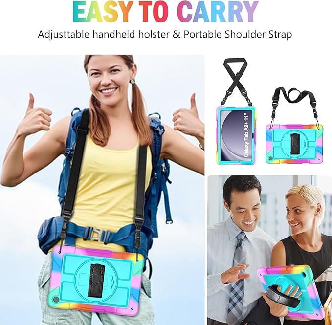 BMOUO CASE for Samsung Galaxy Tab A9+/A9 Plus Case 11 2023 (SM-X210/X216/X218) Shockproof Galaxy Tab A9 Plus Case with Rotating Stand and Hand/Shoulder Strap Turquoise