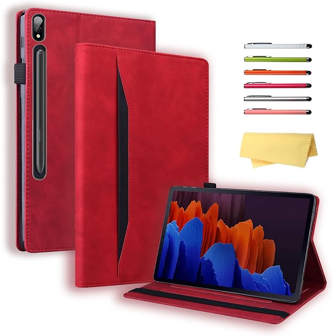 12.4 Inch Case for Samsung Galaxy Tab S8 Plus/S8+ 2022/S7 FE 2021/Tab S7 Plus/S7+ 2020 (SM-X800/T730/T970) with S Pen Holder Pocket &amp [Auto Wake/Sleep] Folding Stand PU Leather Cover Red