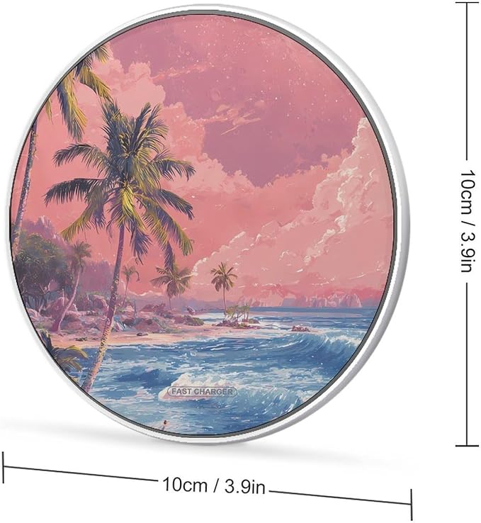Dreamy Beach Palms Trees Sunset Fast Portable Charger 10W Funny Graphic Phone Charging Pad with USB Cable