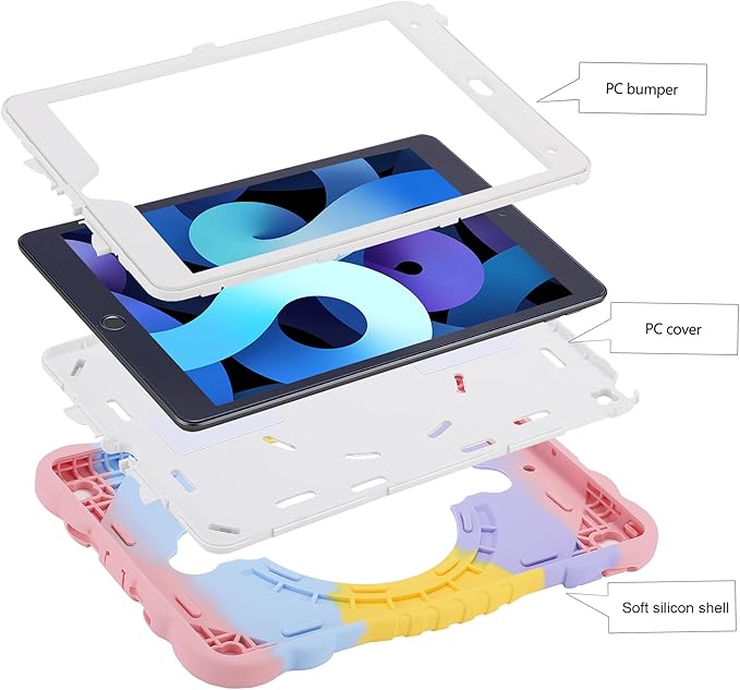 XZC Case for iPad 9th/8th/7th Generation 2021/2020/2019(10.2 inch) Unicorn Cute Cover Heavy Duty Shockproof Protective Case with Built-in Stand Strap for Kids Girls Women (Rainbow)