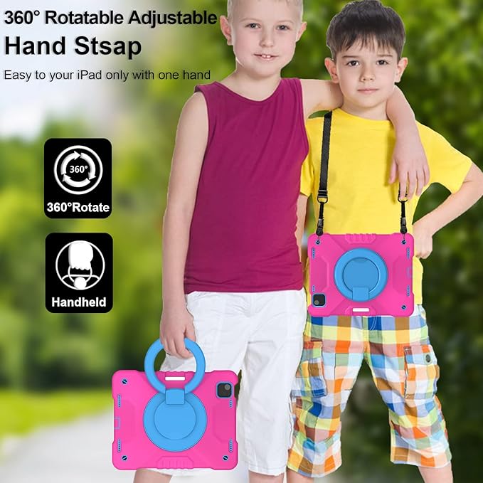 Case for iPad Pro 11 Inch 4th 2022/3rd 2021/2nd 2020/1st Gen 2018 iPad Air 10.9 Inch 2022/2020 5th/4th Generation Case with Pencil Holder/360° Rotating Handle Stand Pink+Blue