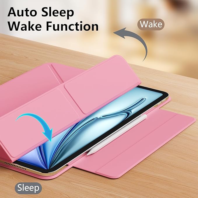 Case for iPad Air 13(M3 2025/M2 2024)&ampiPad Pro 12.9 (6th5th4th3rd Gen)Powerful Magnetic AttachmentSlim Trifold Stand CaseAuto Wake/SleepDurable Protection（Pink）