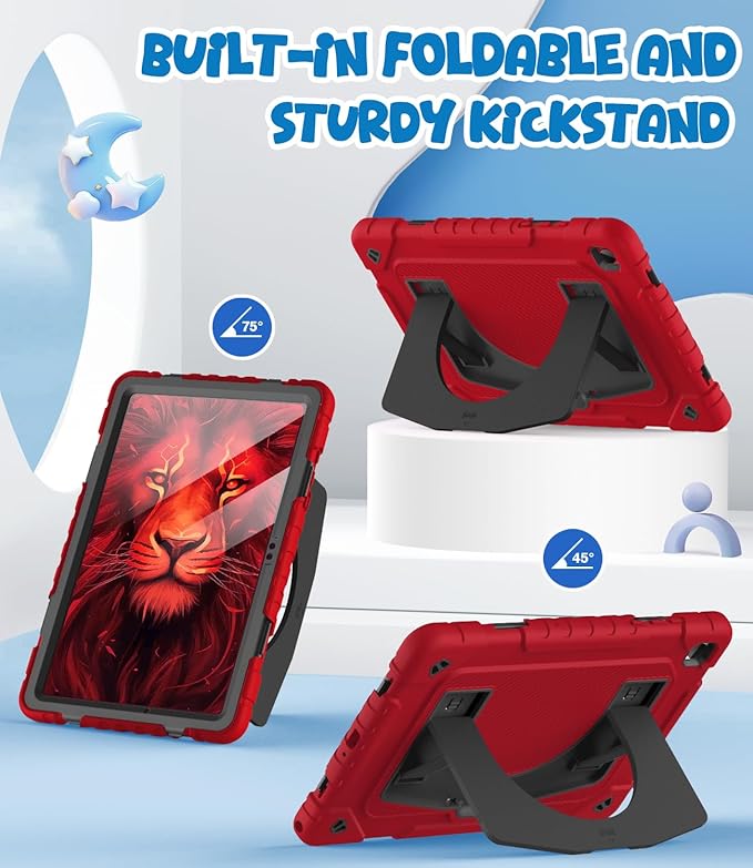 OKP Case for Samsung Galaxy Tab A9+ Plus 11 Inch 2023/ A11 Plus 2025 Shockproof Rugged 11 Galaxy A9+/ A11+ Tablet Protective Cover with Built-in Screen Protector Shoulder Strap Stand Red+Black