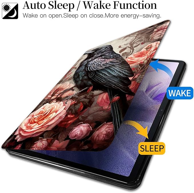 Case for Kindle Fire 7 Tablet (12th Generation 2022 Release) Bird and Roses Theme 360 Degree Rotating Stand Protective Cover with Auto Sleep/Wake for Fire 7 2022 Tablet