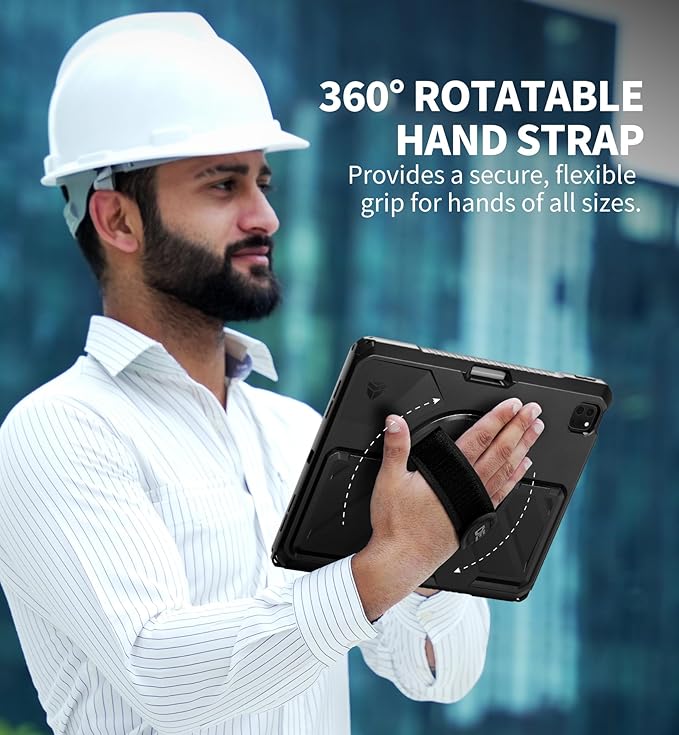 Dexnor Case for iPad Pro 12.9 inch 6th/5th/4th/3rd Gen (2022/2021/2020/2018)Rugged Protective Case with 360° Rotating Hand Strap &amp Stand &amp Screen Protector &amp Pencil Holder Shockproof Cove