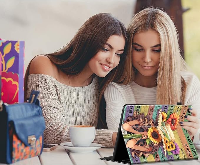 Case Fits Amazon Kindle Fire HD 8 &amp 8 Plus Tablet (12th Generation/10th Generation 2022/2020 Release) 8 Multi-Angle Smart Stand Cover Auto Sleep/WakeBlack Girl African Women Girl Sunflower