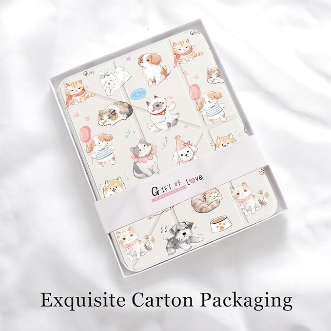 Cute Kawaii Puppy Kitten for iPad Pro 11 Inch Case (M5/M4) 2025/2024 with Pencil Holder Auto Sleep/Wake White Leather Acrylic Back Detachable Cover