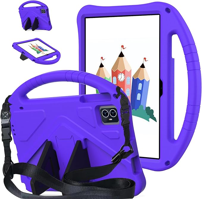 for Tmobile Revvl Tab 2 Case (2025) Kids EVA Shockproof Cover with Shoulder Strap for T-Mobile Revvl Tab 2 Tablet (Purple)