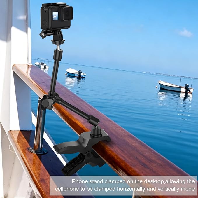 Phone Holder Jaw Flex Clamp Clip Mount360°Adjustable Aluminium Alloy Arm MountCellphone Clip Stand for Desk/Table/Post/BoardCompatible with 3.5~7.5 iPhone/HTC/LG/Huawei/Galaxy/Gopro Hero