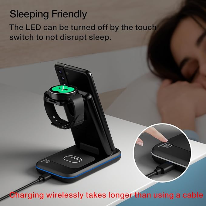Wireless Charger for Samsung/Android HOLYJOY Foldable 3 in 1 Fast Charging Station/Stand/Multi Charger for Samsung S25 Ultra/S24/Note 20 Travel Pad for Galaxy Watch 8/7/6/5/Active 2 For Buds(Black)