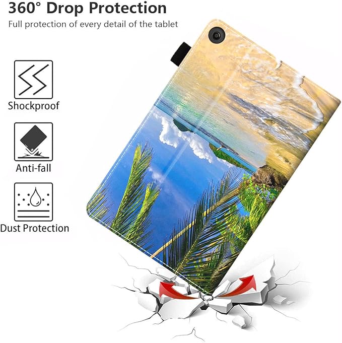 Case for Amazon Fire HD 10 Tablet (9th/7th Gen 2019/2017 Release) Premium PU Leather Cover with Auto Sleep Wake Feature Folio Case for Fire 10.1 Tablet Shore Palms Tropical Beach
