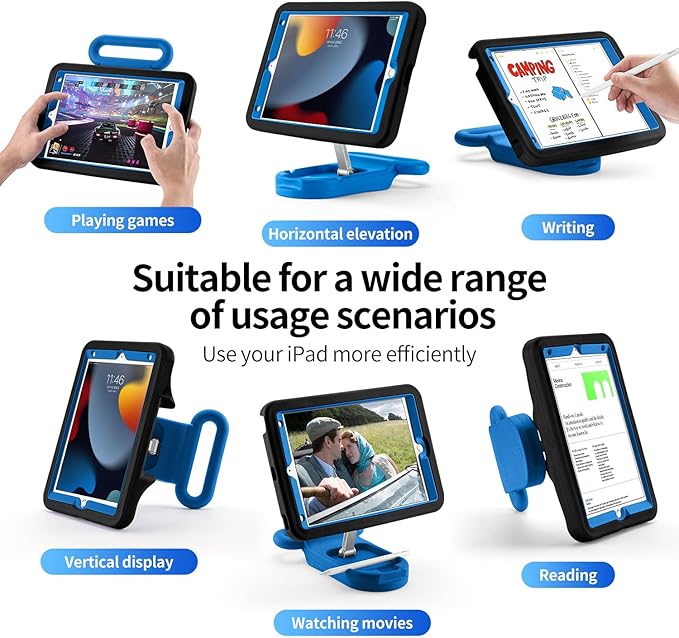 Kids Case for iPad 9th Gen 2021/ iPad 8th Gen 2020/ iPad 7th Gen 2019 Adjustable Portrait/Landscape Stand Drop Proof with HandleChild Friendly Cover for iPad 10.2 Inch (BlackBlue)