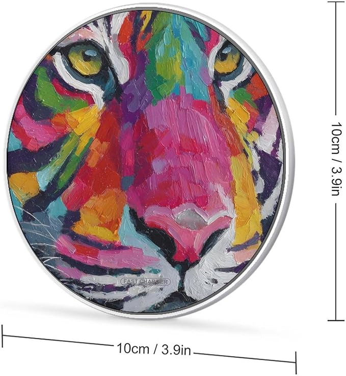 Tiger Art Fast Portable Charger 10W Funny Graphic Phone Charging Pad with USB Cable