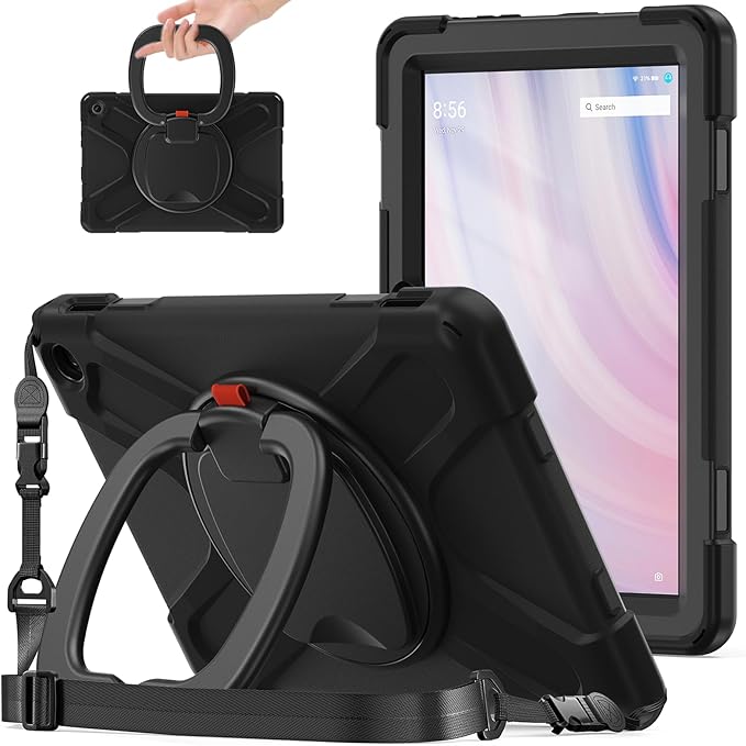 All-New Fire HD 10 &amp Fire HD 10 Kids Pro Tablet Case (13th Gen 2023 Release)Heavy Sturdy Shockproof Kids CaseRotating Stand/Carrying Strap (Black+Black)