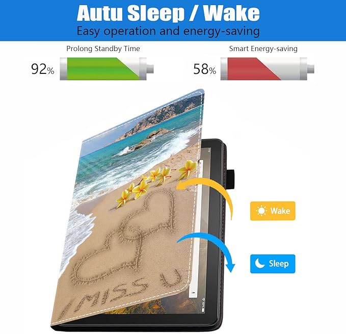 Case for All-New Kindle Fire HD 10/Fire HD 10 Plus Tablet 10.1 inch (11th Generation 2021 Released) - Romantic Beach Love Theme Design Slim PU Leather Cover with Auto Sleep Wake