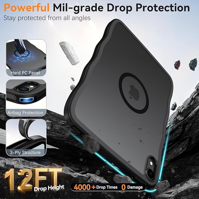 BENTOBEN Case for iPad mini 7 2024 A17 Pro/iPad mini 6 2021 Cute Wavy Magnetic iPad mini 7th/6th Gen Case Translucent Matte Shockproof Protective Tablet Cover for iPad mini 7/mini 6 8.3'' Black