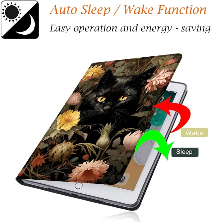 Gold Floral Black Cat