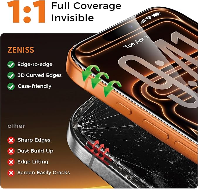 NeverBreak 9H+ Hardness for iPhone 17 Pro Max Screen Protector 12FT Military Grade Protection (Scratch Shatter Drop Resistance) Tempered Glass Full Edge Coverage 6.9 2 Pack with De-Bubble Card