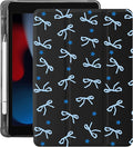 Idocolors Case for iPad 11 inch (A16 Chip) 2025 Generation 11th / iPad 10.9 inch 2022 10th Gen Built-in Pencil Holder with Soft TPU Shockproof Back Shell Auto Wake/Sleep Blue Bows-Black