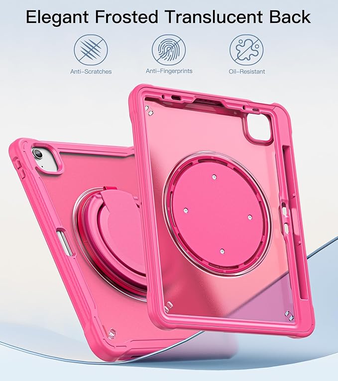 BATYUE Case for iPad Air 11-inch M4(2026)/M3(2025)/M2(2024) iPad Air 4/5 10.9 &amp Pro 11 2018-2022 - Shockproof Case with 360° Rotating Stand &amp Handle Pencil Holder Shoulder Strap Rose