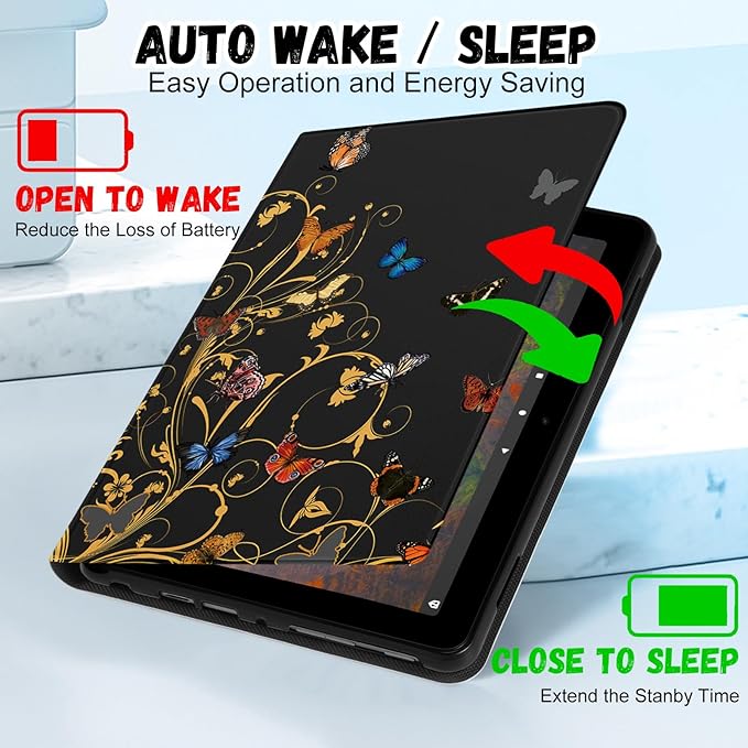 for Amazon Kindle Fire HD 8/8 Plus Tablet Case 10th/12th Generation for Women Girls Folio Cover Cute Fashion Design Girly Kawaii Butterfly Pretty Teens Cases for Kindle Fire Case 8 Inch