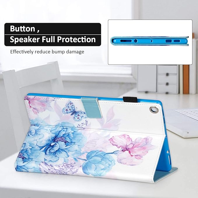 Dteck Folio Case for All-New Fire HD 10 Tablet (9th/7th/5th Generation 2019/2017/2015 Release) - Premium Leather Smart Stand Cover with Auto Wake/Sleep for Kindle Fire HD 10.1 Inch Vibrant Flower