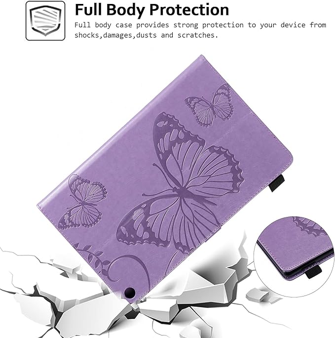 Case for Fire HD 10 Tablet Techcircle Butterfly Embossed Slim Folding Stand Cover with Credit Card/Cash Holder Case for Amazon Fire HD 10.1 5th/7th/9th Generation-2015/2017/2019 Release Lavender