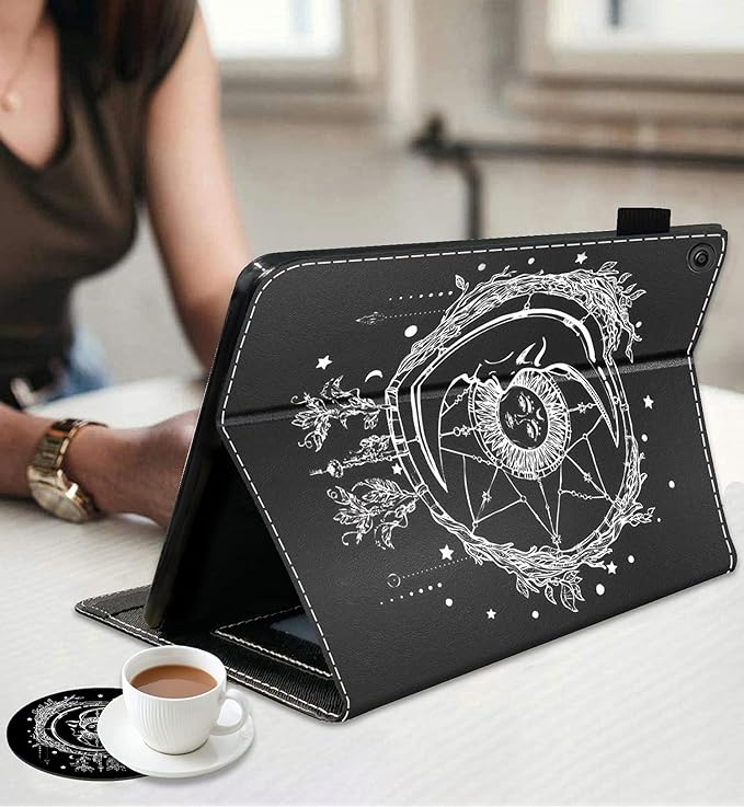 Case for Amazon Fire HD 10 Tablet 10.1 inch (9th/7th Generation 2019/2017 Release) - Slim Lightweight PU Leather Stand Cover with Auto Wake/Sleep Celestial Theme Sun with Crescent Moon
