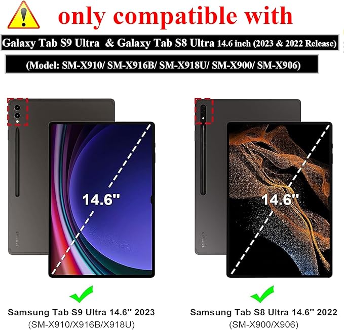 for Samsung Galaxy Tab S9 Ultra &amp S8 Ultra 14.6-Inch Kids Case 2023/2022 (SM-X910/X916/X918/X900/X906) with Kickstand/Handle Stand Kids Friendly Lightweight Soft EVA Shockproof Cover Red