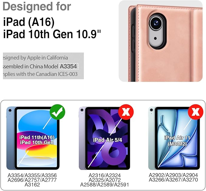 Antbox Case for iPad (A16) 11th (11'')/ 10th Generation (10.9'') High Grade Skin-Touch Vegan Leather with Built-in Pencil Holder Auto Sleep/Wake Function (Peach Pink)
