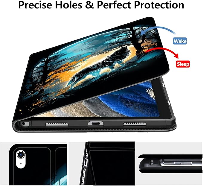 DIGTIALLL Case for iPad A16 11th Generation 11 inch 2025 / i10th Generation 10.9 Inch 2022 PU Leather Smart Premium Stand Protective Cover with Auto Sleep/WakeWolf Howling Moon
