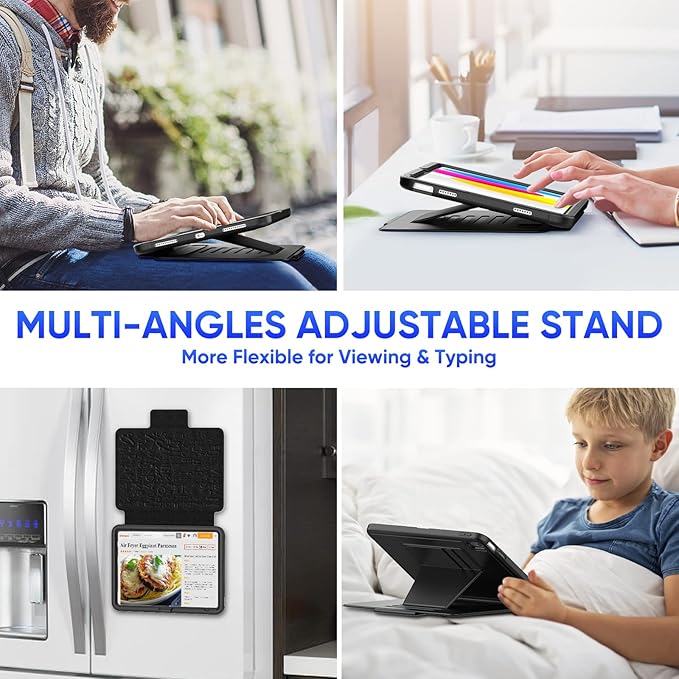SEYMAC stock Case for iPad (A16) 11th/10th Generation 11''/10.9'' Strong Magnetic Auto Sleep Shockproof Case with Absorbing Multi-Angles Stand Pen Holder Card Slot (Black)