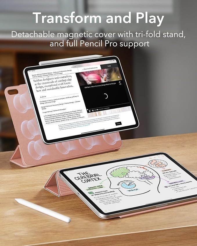 ESR for iPad Air 11 Inch Case M4/M3/M2 (2026/2025/2024) iPad Air 5th/4th Gen (2022/2020) Powerful Magnetic Attachment Slim Trifold Stand Case Auto Wake/Sleep Durable Protection Rose Gold