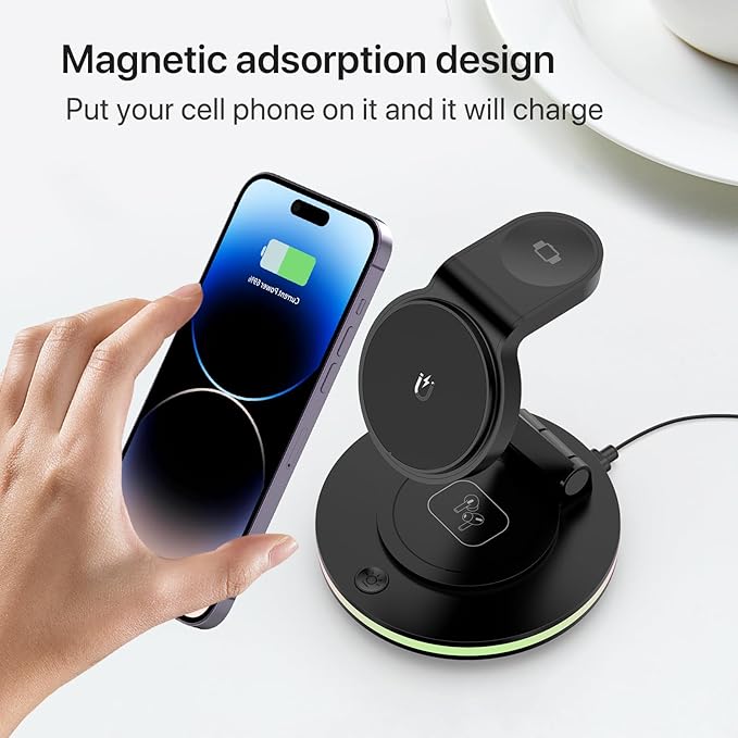 Foldable 3 in 1 Charging Station for iPhone Wireless Charger Stand with Magnetic Charging Station for iPhone 16 15 14 13 12 11 X Pro Max Watch AirPods Pro 3 2（B）
