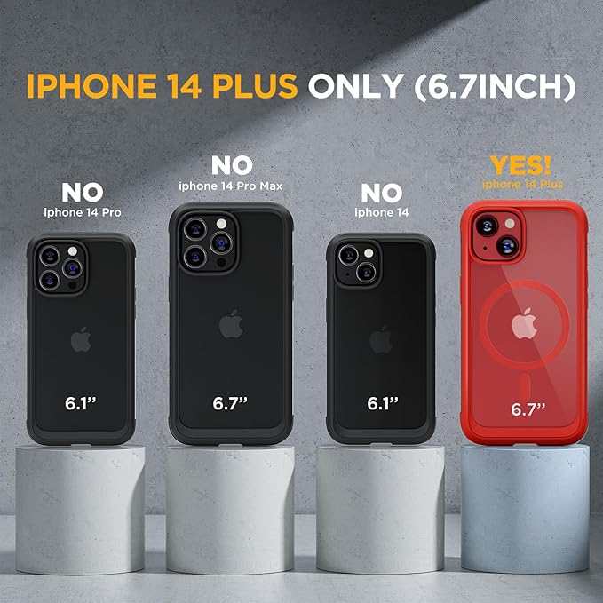 Miracase Glass Series Designed for iPhone 14 Plus Case 6.7 inch 2023 Upgrade Full-Body Magnetic Clear Case with Built-in 9H Tempered Glass Screen ProtectorCompatible with MagSafe Red