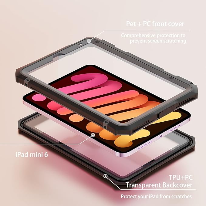 ShellBox Case for New 8.3 inch Apple iPad mini 7th/6th GenFull-Body Protector case with Magnetic Pencil Holder/Fingerprint Unlock for iPad mini7 &amp6 2024 ReleasedBlack